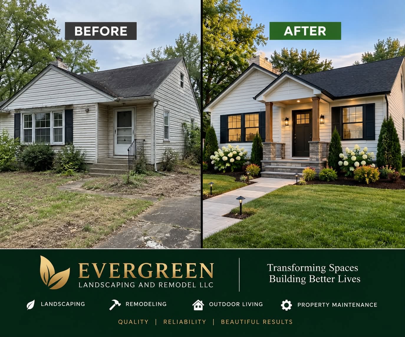 Evergreen Landscaping & Remodeling before and after project transformation